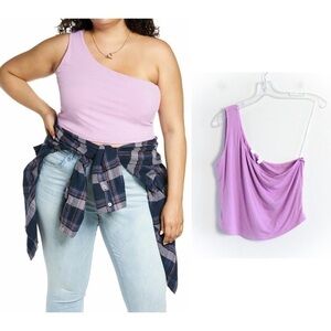 BP Nordstrom ones shoulder crop top lavender asymmetric plus size 2X stretch new
